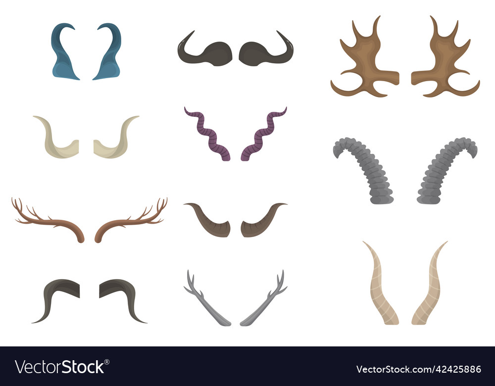 Set of horn animals or devil demon satan vector image Set of horn animals or devil demon satan