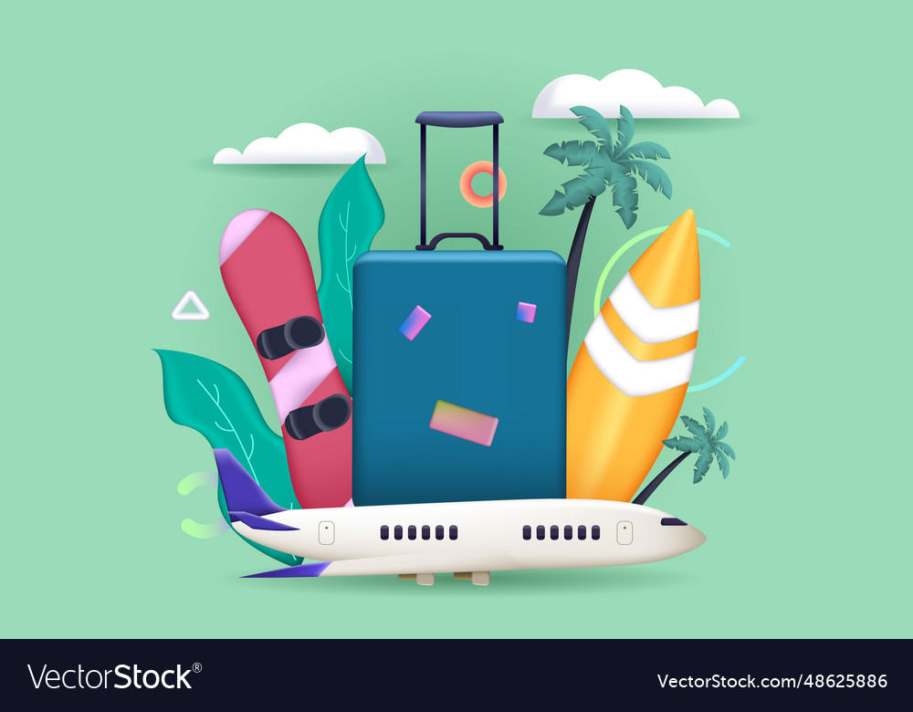 Travel concept 3d icon composition Royalty Free Vector Image