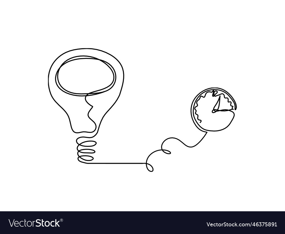 Abstract light bulb with clock as line drawing