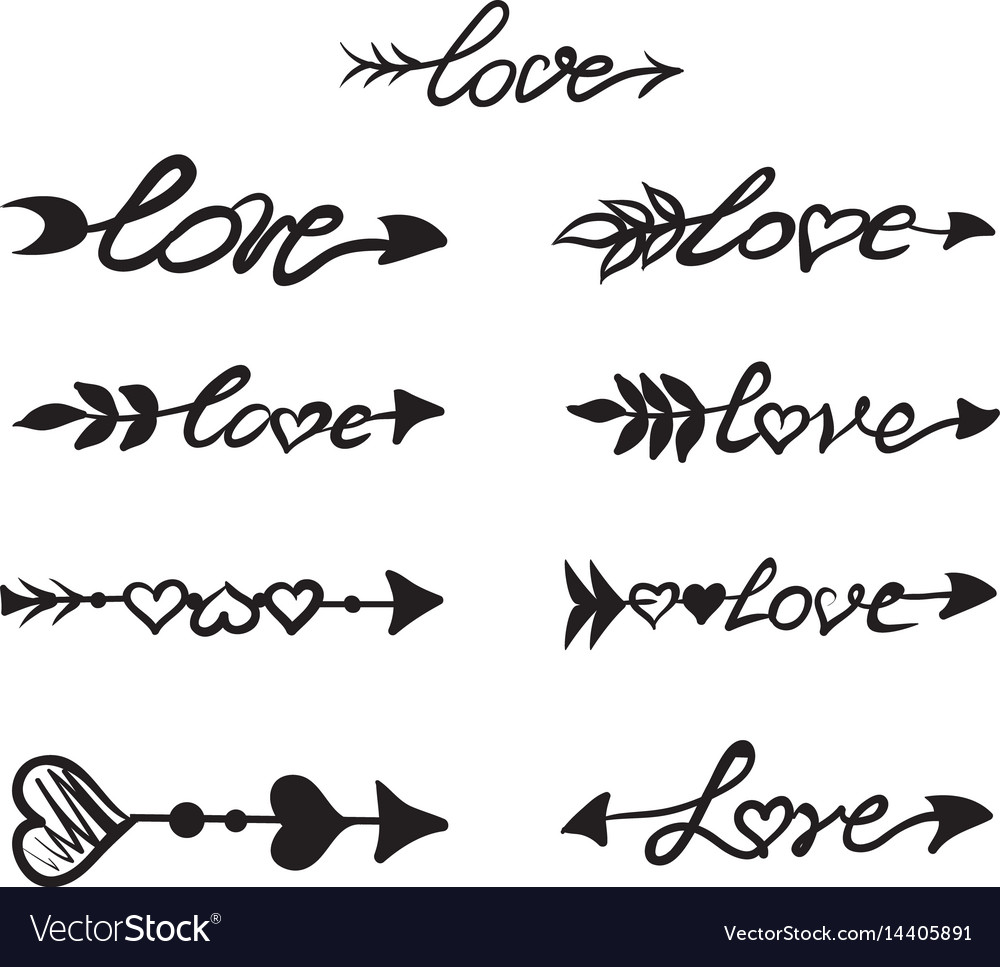 Arrows with hearts and word love Royalty Free Vector Image