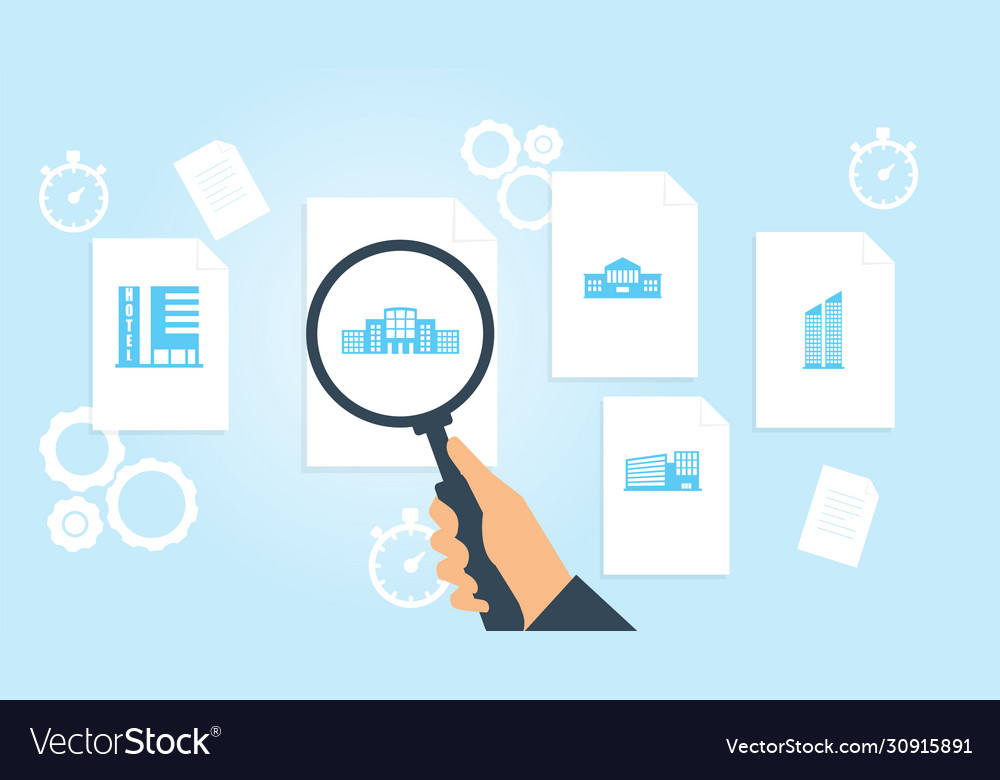 Building file document research vector image Building file document research