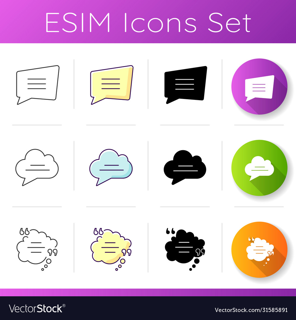 Chat bubble with quotation marks icons set
