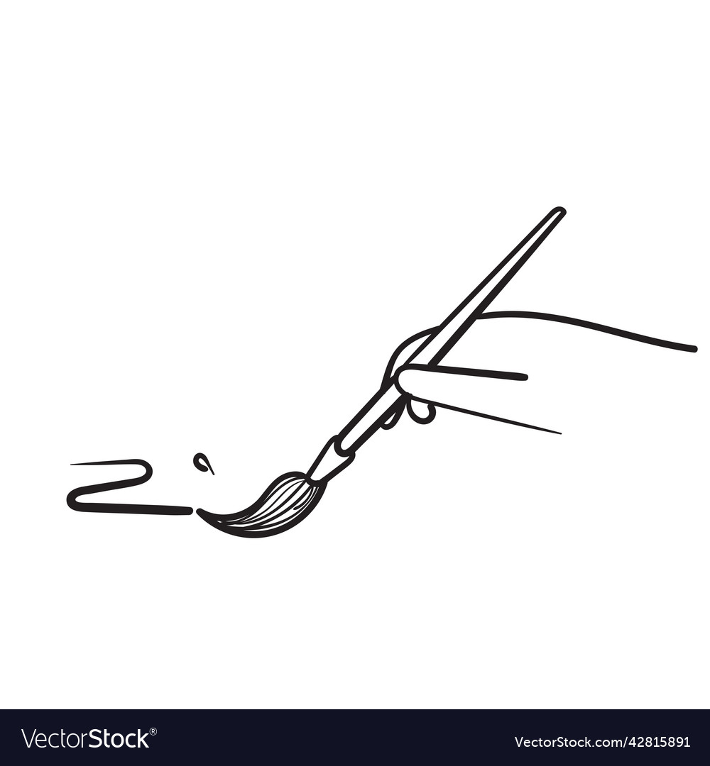 Hand drawn doodle holding a brush drawing Vector Image