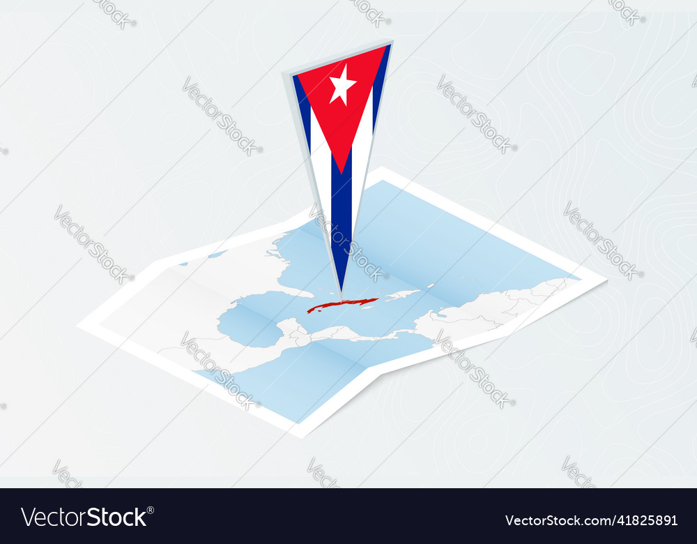 Isometric paper map of cuba with triangular flag