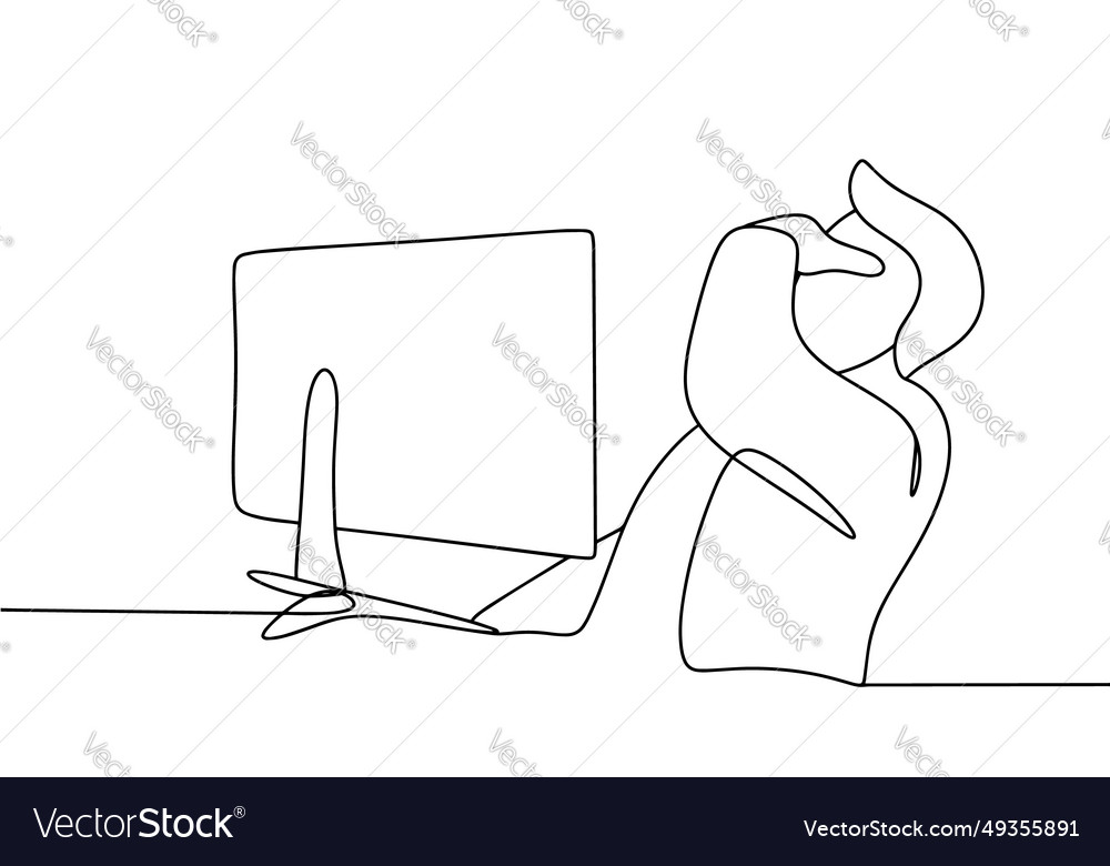 Man computer one line vector image Man computer one line