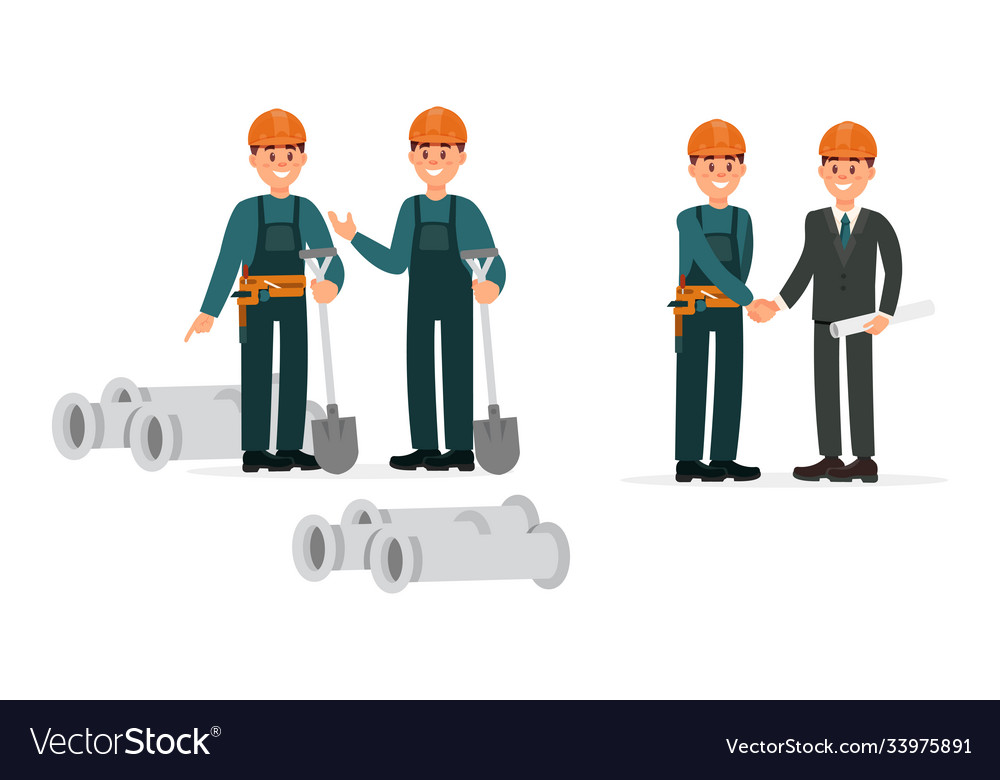 Man engineer and builder working on construction Vector Image Man engineer and builder working on construction