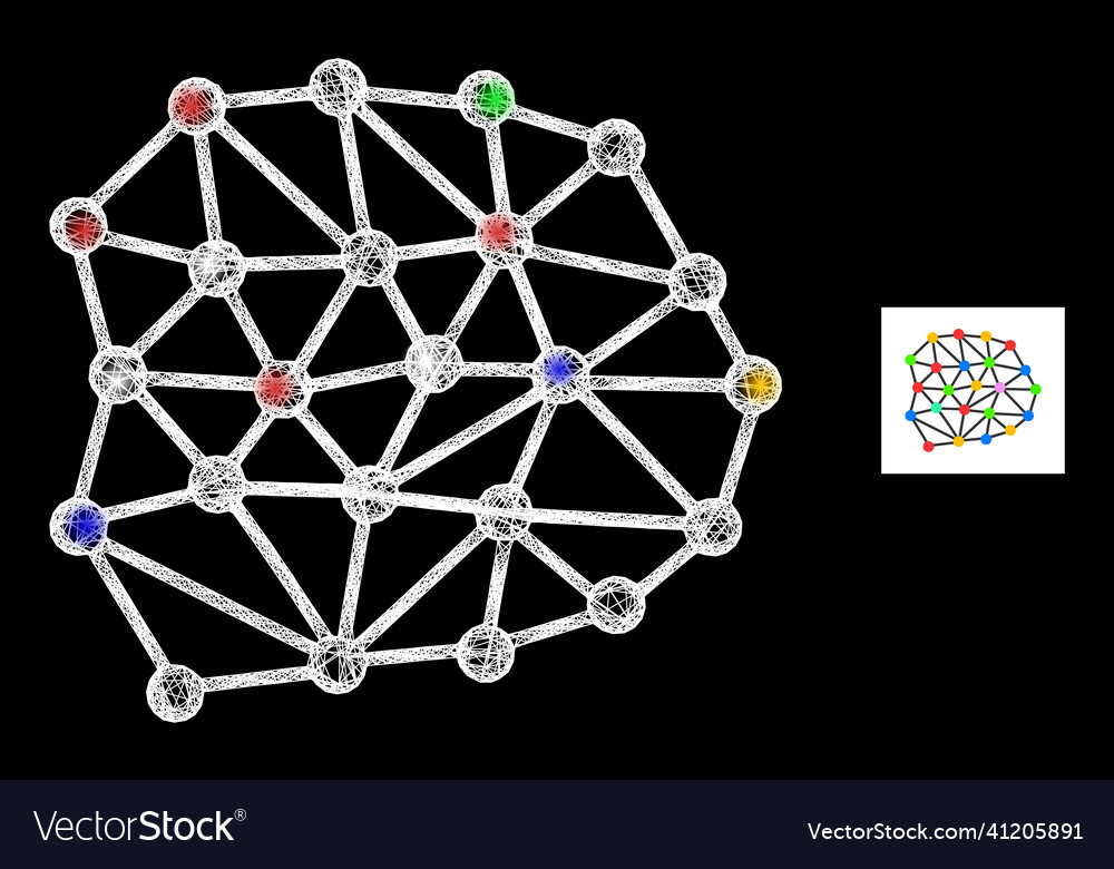 Network web mesh icon with colorful light spots vector image Network web mesh icon with colorful light spots