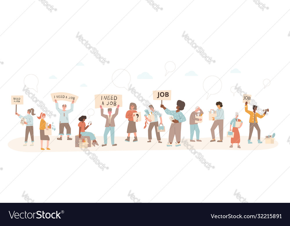 Protests against dismissal fired people flat vector image Protests against dismissal fired people flat