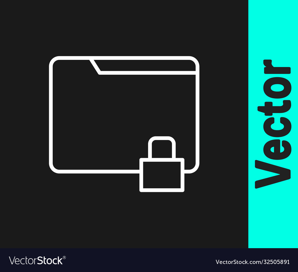 White line folder and lock icon isolated on black vector image White line folder and lock icon isolated on black