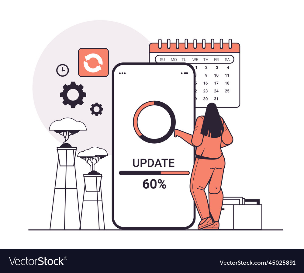 Woman updating operating system update process vector image Woman updating operating system update process