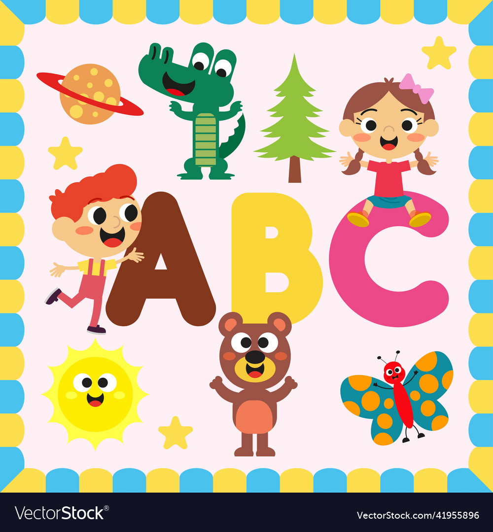 Cute kids animals and colorful letters Royalty Free Vector