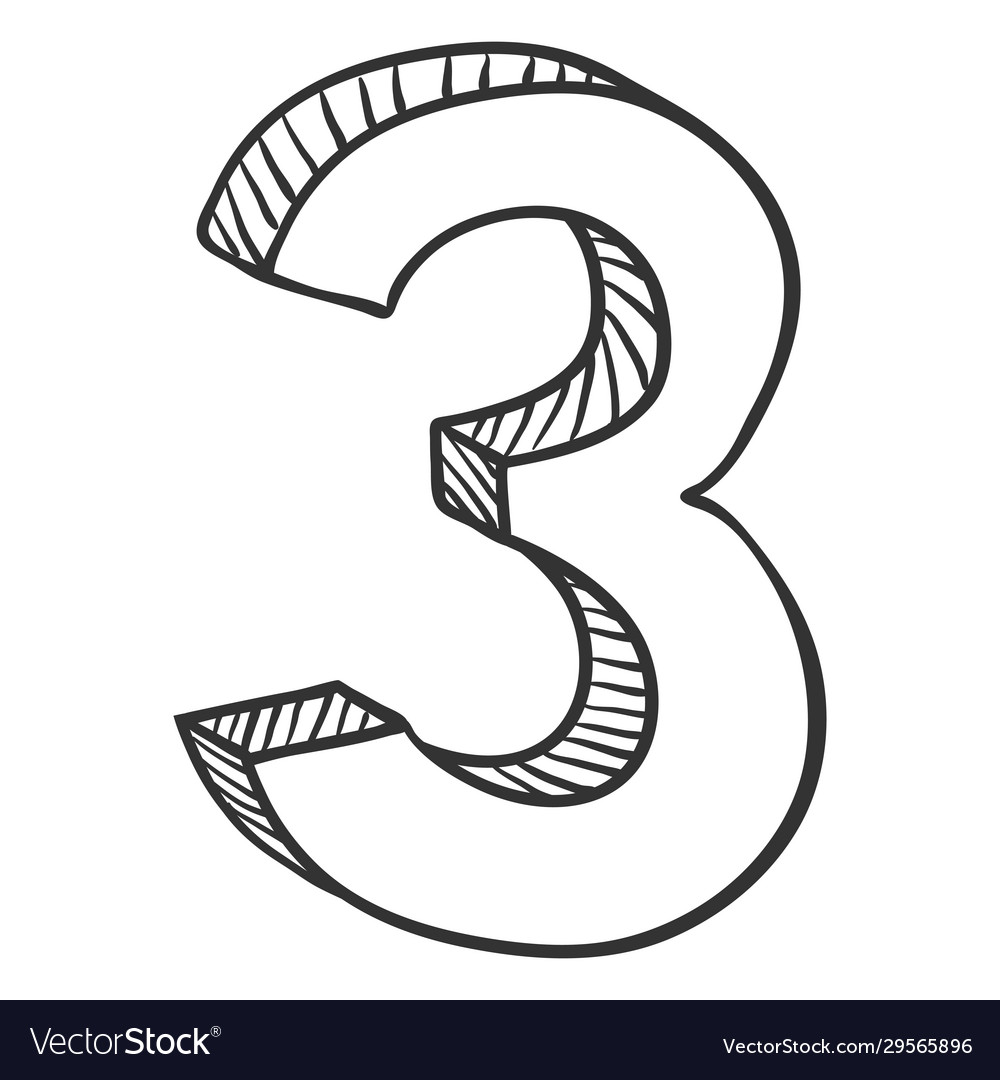 Hand drawn sketch - number three Royalty Free Vector Image