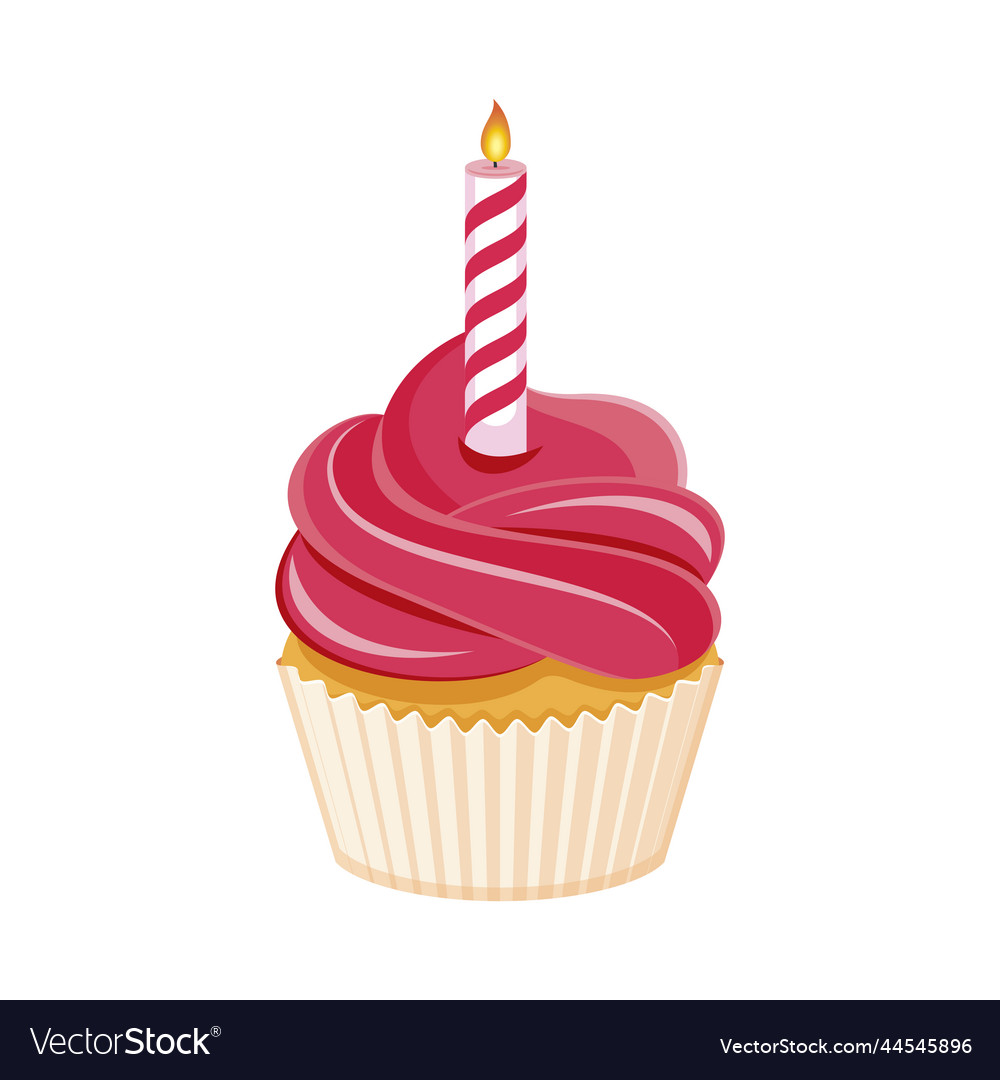 Pink birthday cupcake with candle icon Royalty Free Vector