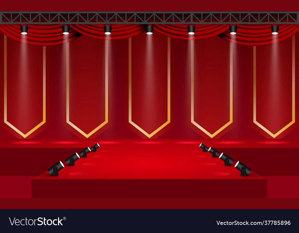 Red stage with spotlight on truss system in th