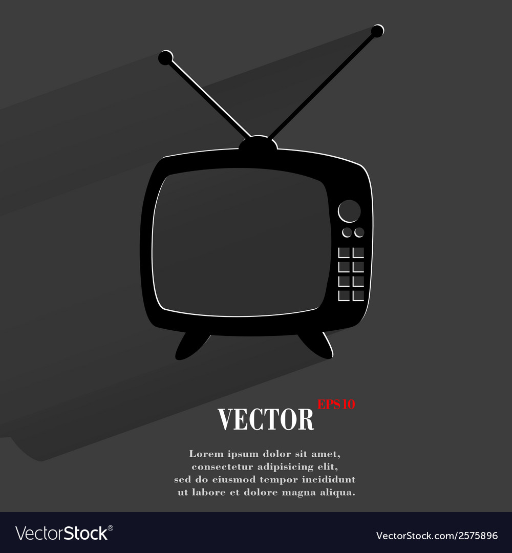 Retro tv flat modern web button with long shadow