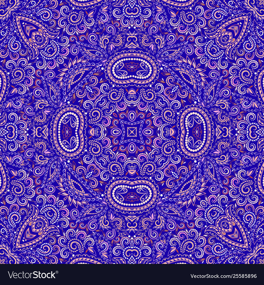 Seamless mosaic paisley ethnic pattern