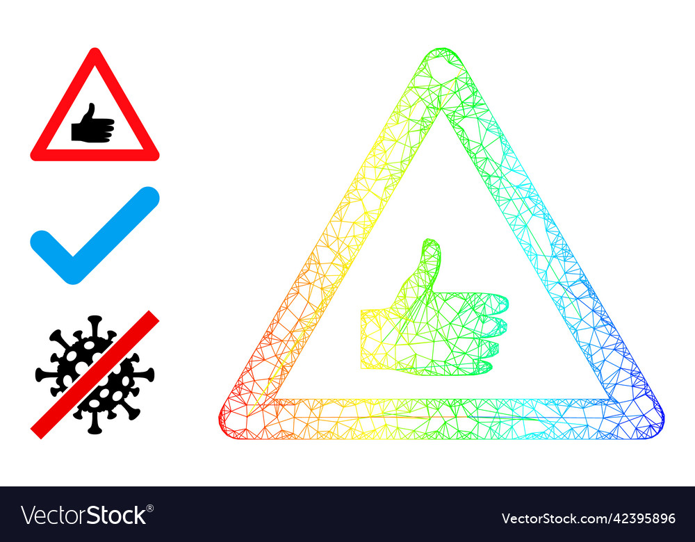 Spectral gradient net mesh thumb up warning icon vector image Spectral gradient net mesh thumb up warning icon