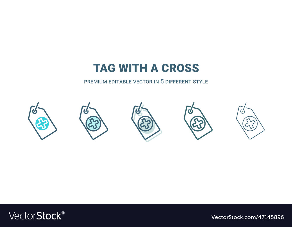 Tag with a cross icon in 5 different style