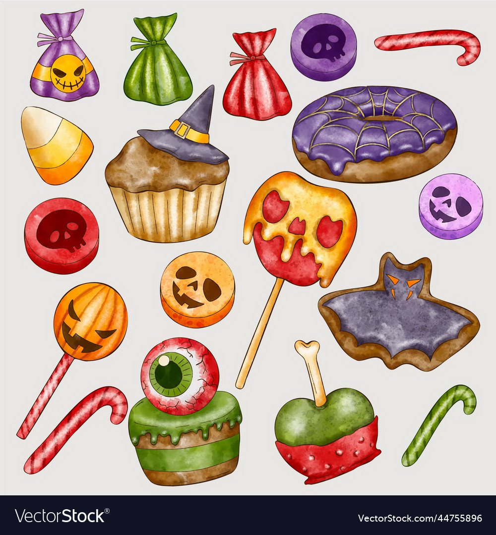 Watercolor halloween candy collection design