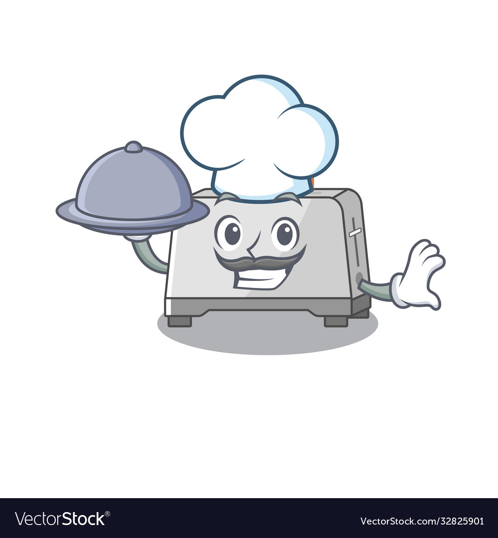 A picture bread toaster as chef serving food