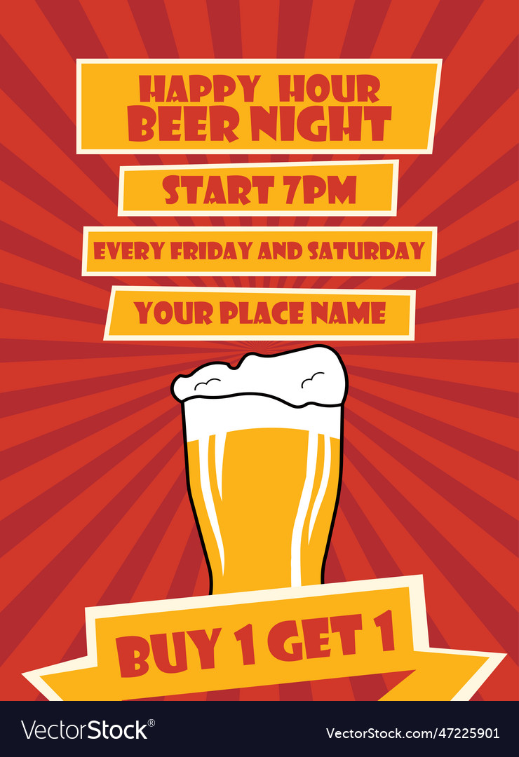 Beer happy hour party poster flyer design Vector Image