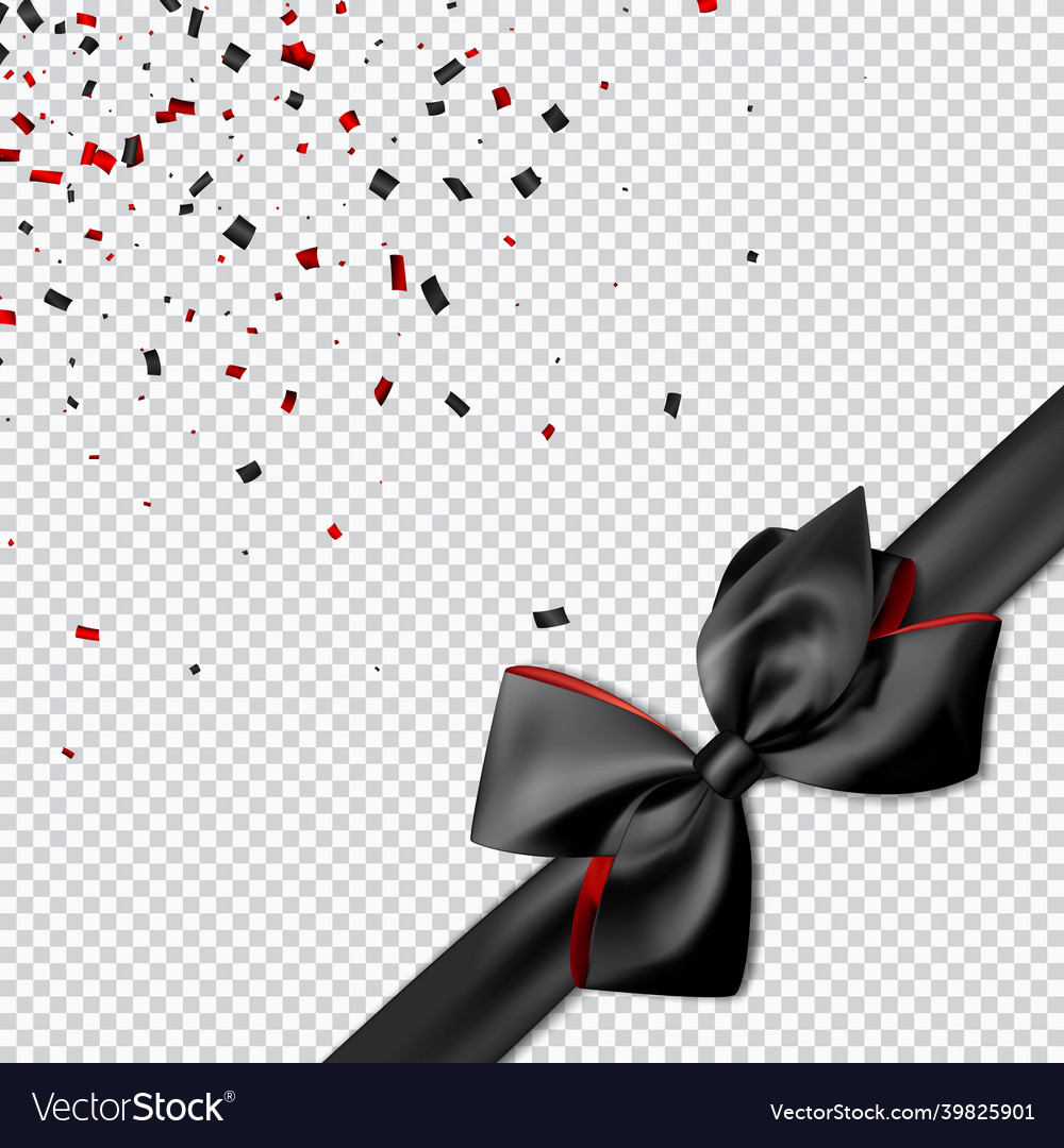 Black beautiful bow ribbon on transparent