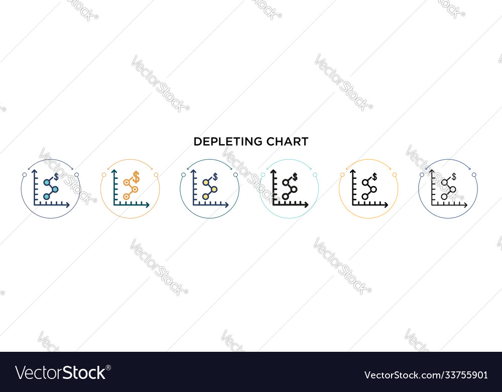Depleting chart icon in filled thin line outline