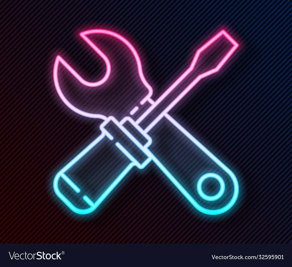 Glowing neon line screwdriver and wrench spanner