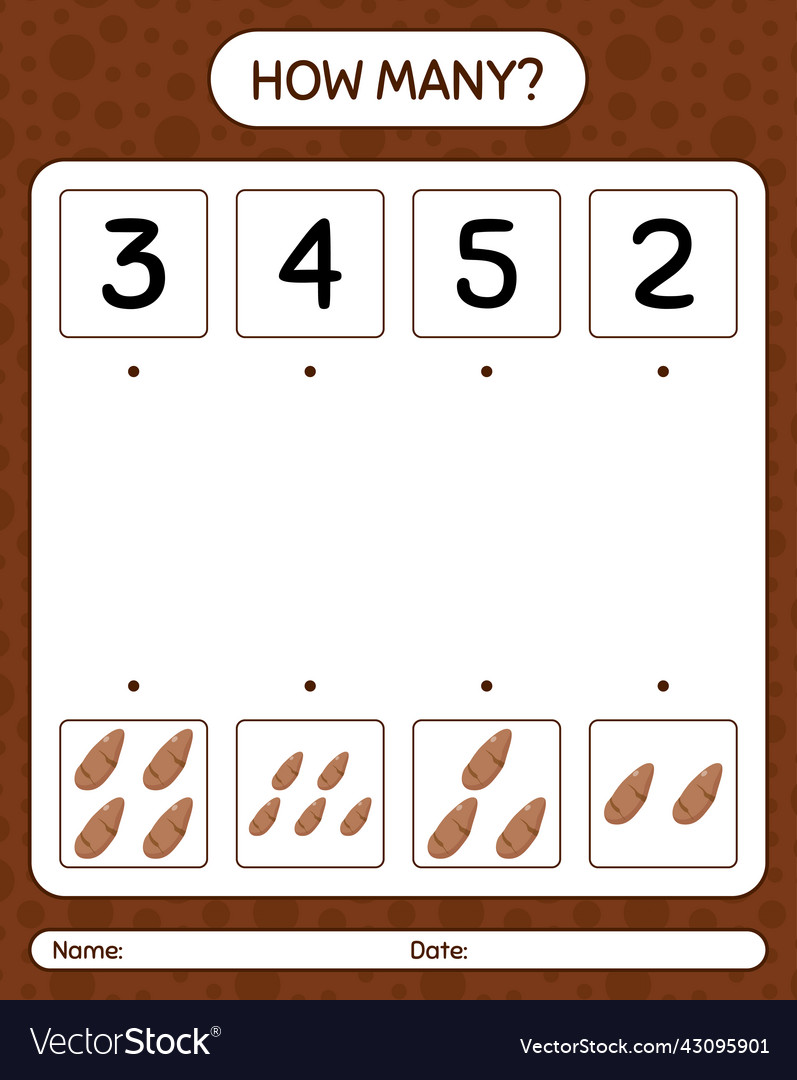 How many counting game with yam root worksheet vector image How many counting game with yam root worksheet