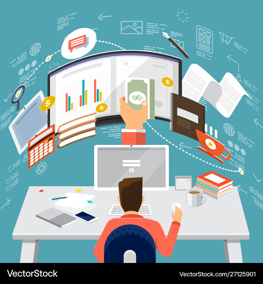 Isometric flat design concepts for online business