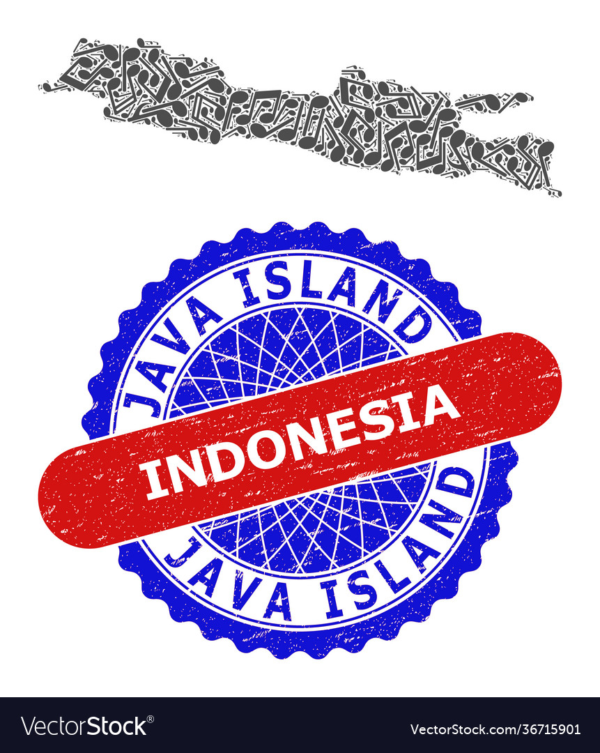 Music notation collage for java island map vector image Music notation collage for java island map