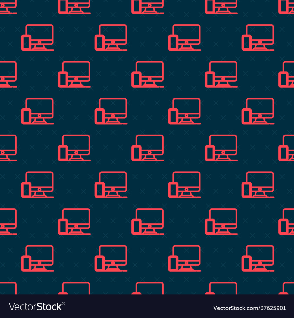 Red line computer monitor and mobile phone icon vector image Red line computer monitor and mobile phone icon