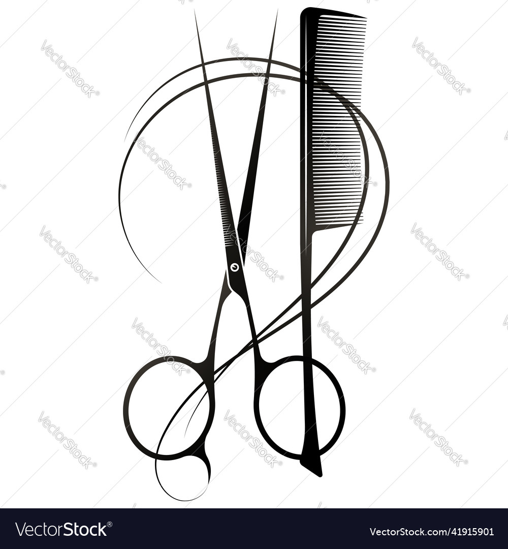 Scissors hair comb and curl silhouette Royalty Free Vector