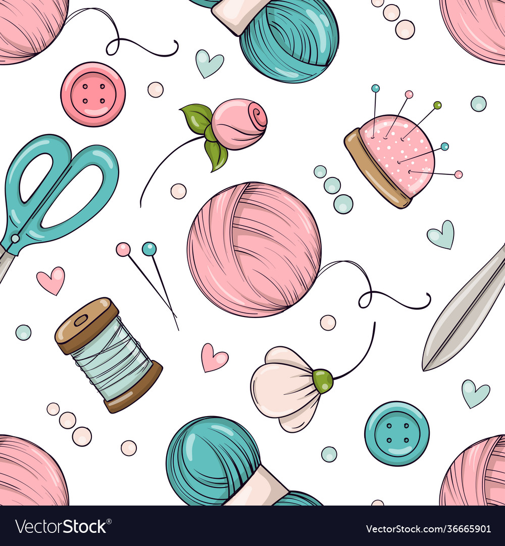 Seamless pattern in doodle style with sewing Vector Image