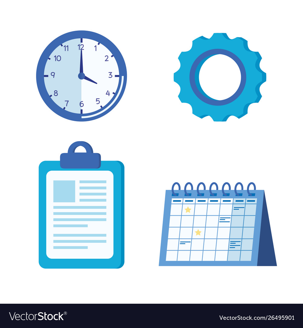 Set clock with gear and document vector image Set clock with gear and document