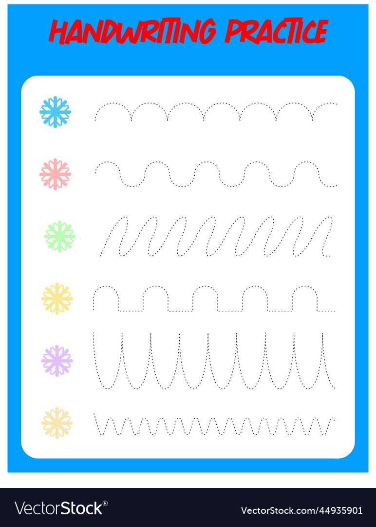 Tracing lines with snowflake handwriting practice vector image Tracing lines with snowflake handwriting practice