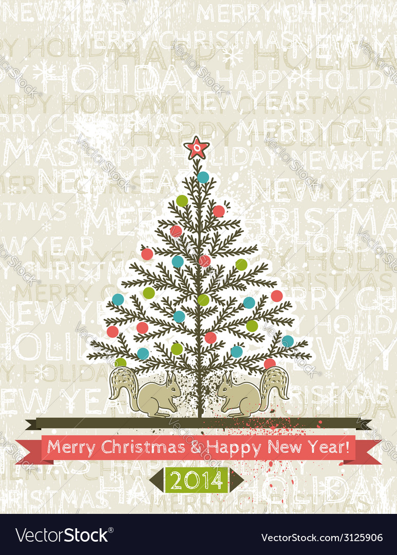 Background with christmas tree and two squirrels