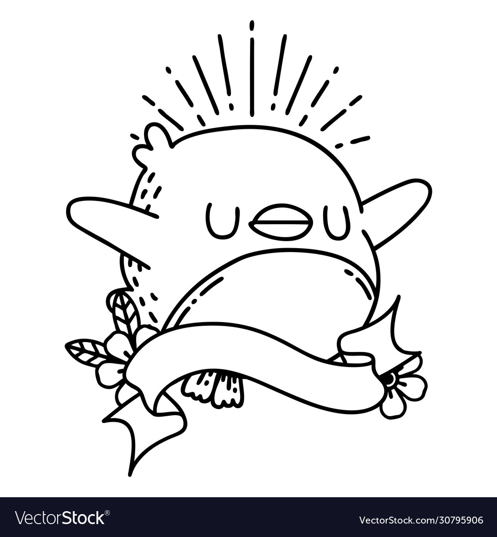 Banner with black line work tattoo style flapping