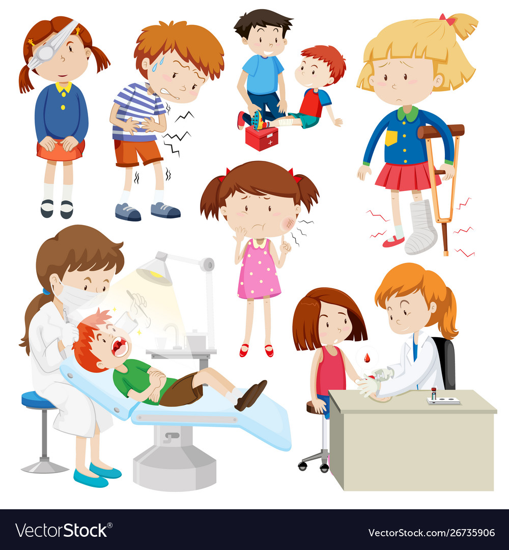 children-with-different-sickness-royalty-free-vector-image