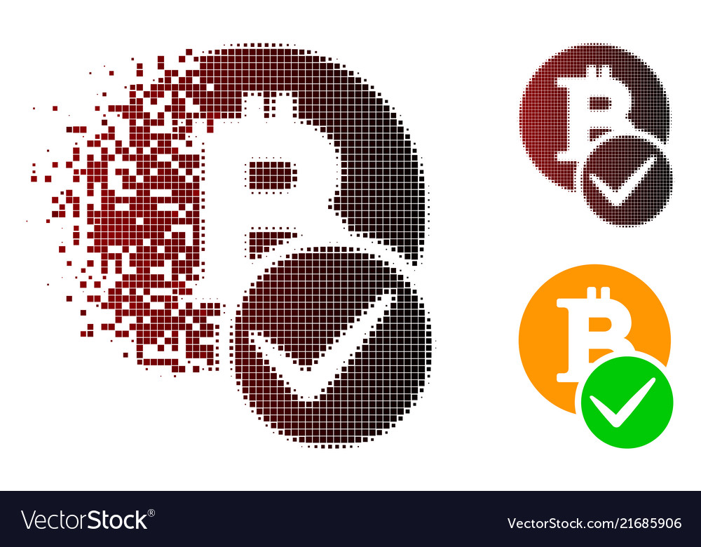 Decomposed pixel halftone valid bitcoin icon Vector Image Decomposed pixel halftone valid bitcoin icon