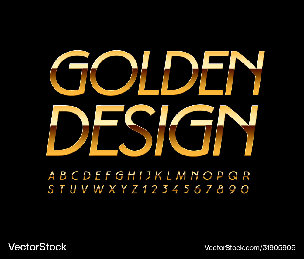 Golden design alphabet letters and numbers Vector Image