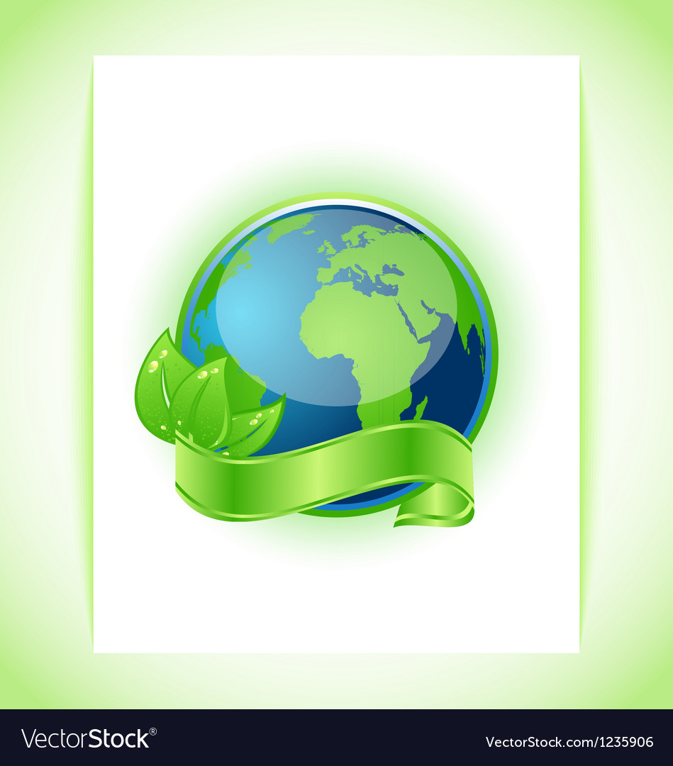 Green earth with leaves wrapped ribbon isolated