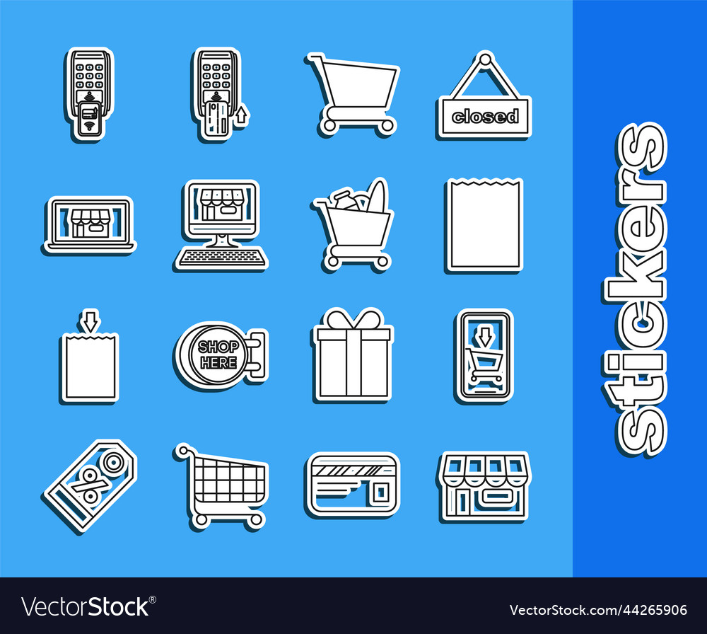 Set line shopping building or market store paper