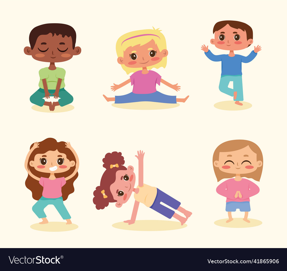 Six yoga kids characters