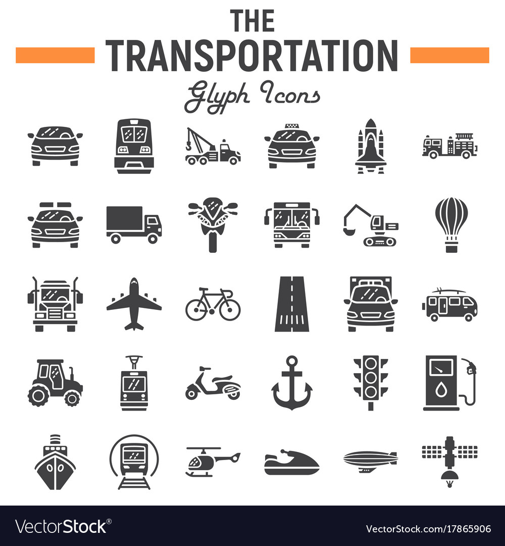 Transportation glyph icon set transport symbols