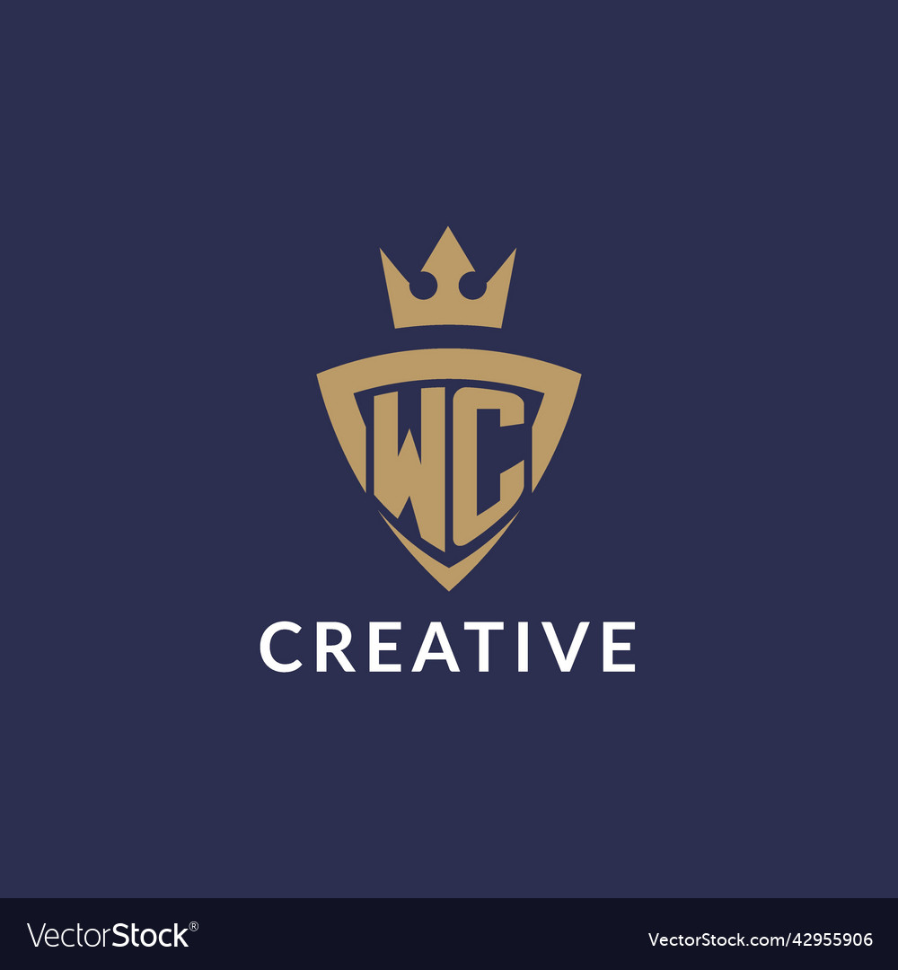 Wc logo with shield and crown monogram initial Vector Image Wc logo with shield and crown monogram initial