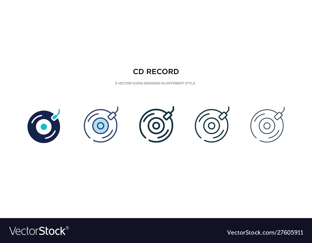 Cd record icon in different style two colored