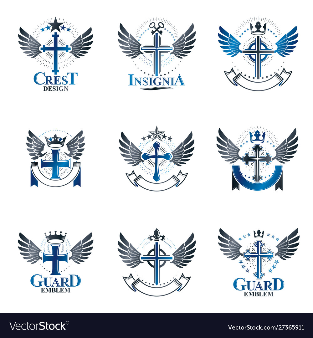 Christian crosses emblems set heraldic coat of Vector Image