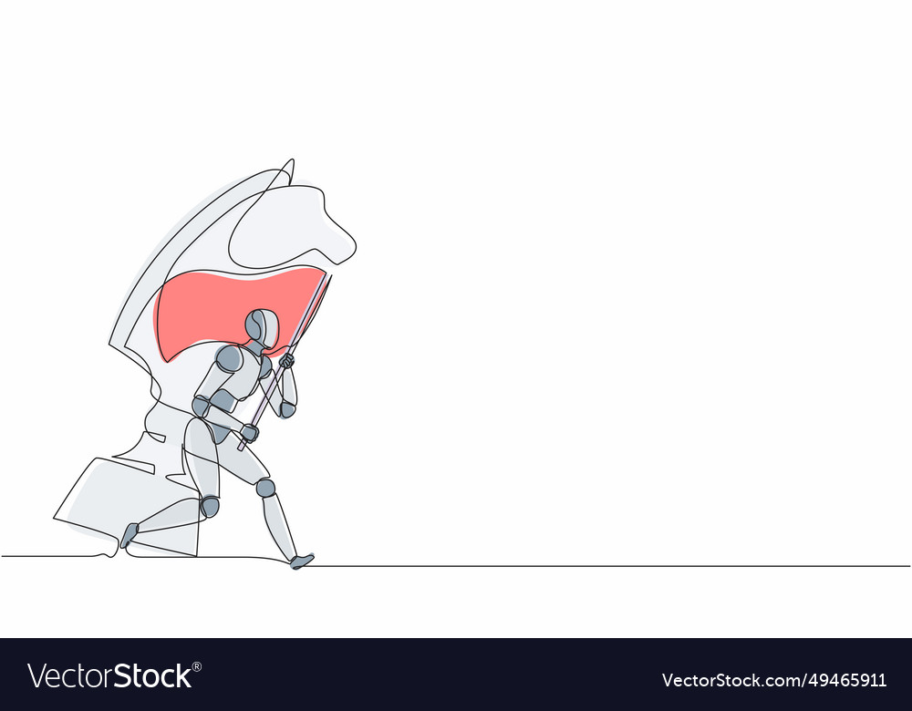 Continuous one line drawing robots running vector image Continuous one line drawing robots running