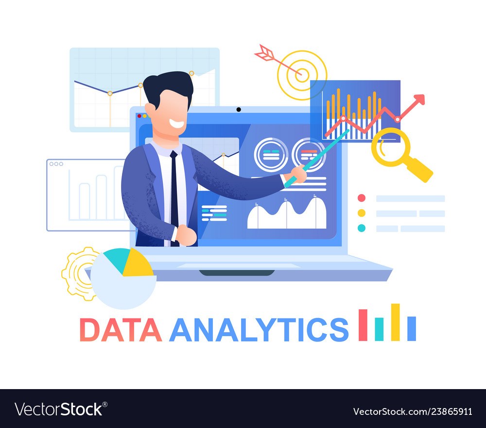 Data analytics young businessman in blue suit Vector Image